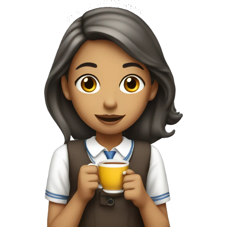 schoolgirl drinks tea emoji