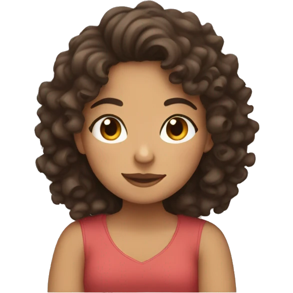Brunette girl with curly hair hugging herself sitting down closed eyes emoji