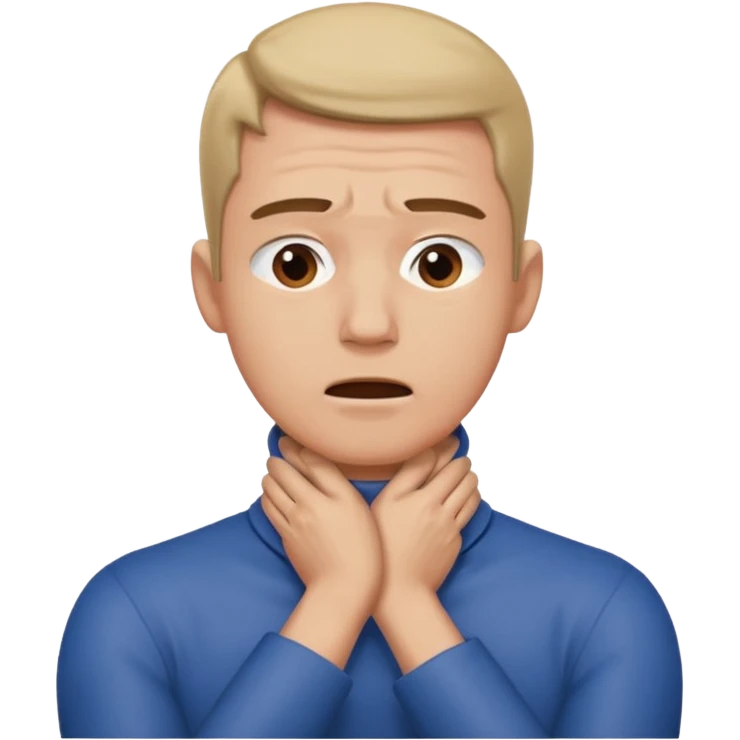 Man with hands gripped around neck crossed like he is choking emoji