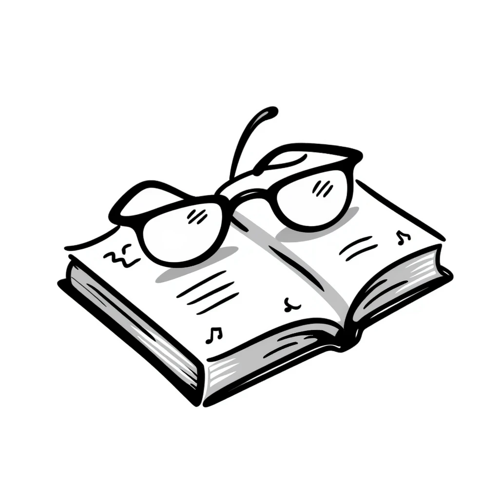Hand-drawn book with glasses resting on top emoji