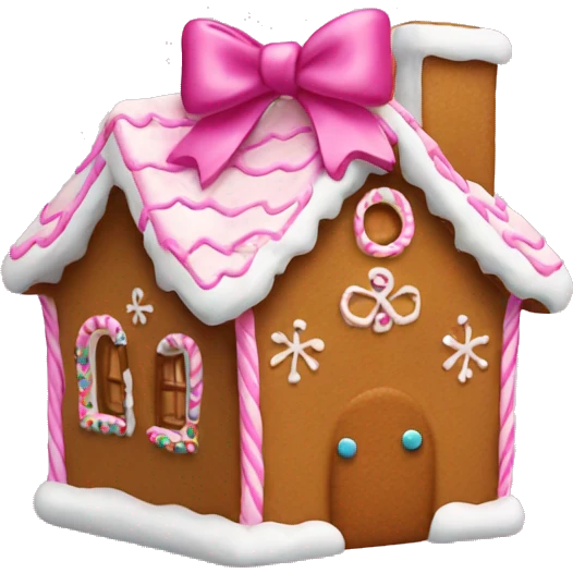 Gingerbread house with a pink bow  emoji