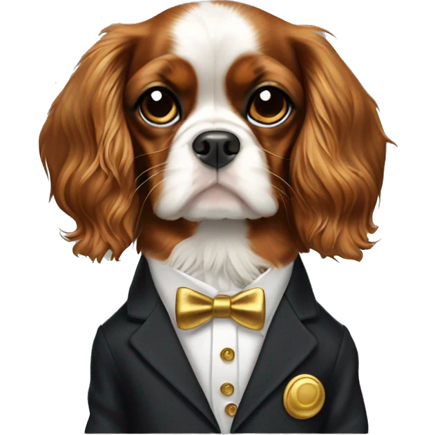 Cavalier King Charles spaniel in suit with gold buttons  emoji