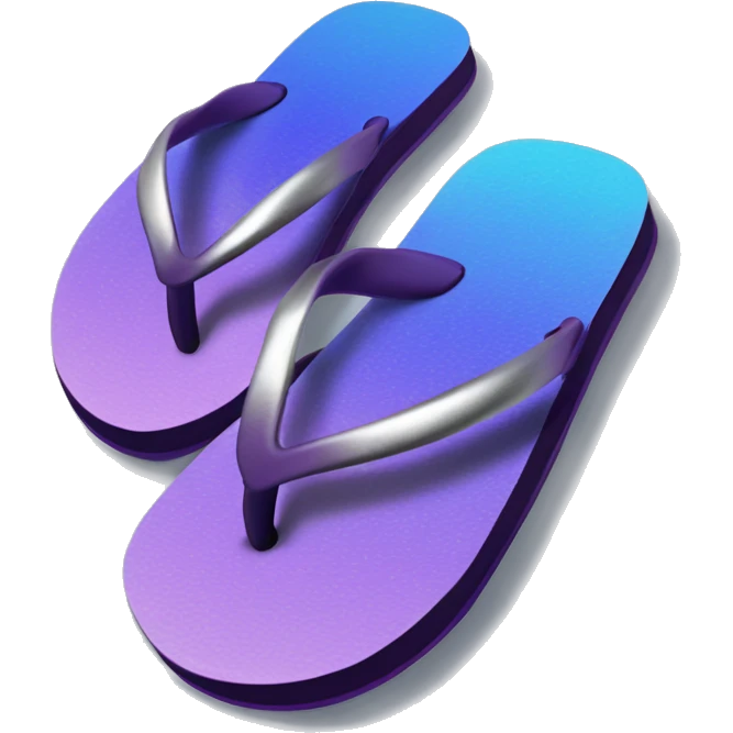 Realistic dark purple to blue ombre flip flops with metallic silver accents. emoji