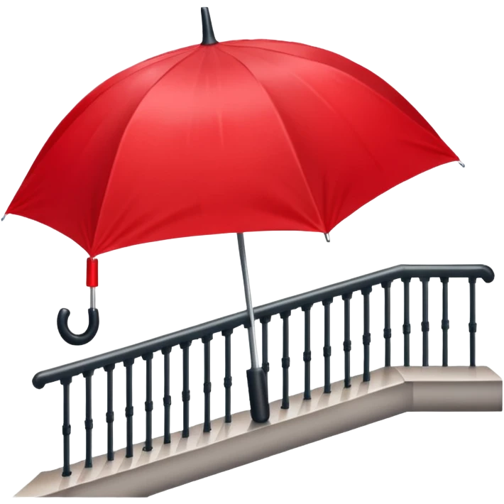 Red umbrella on stair railing, Lost Umbrella. emoji