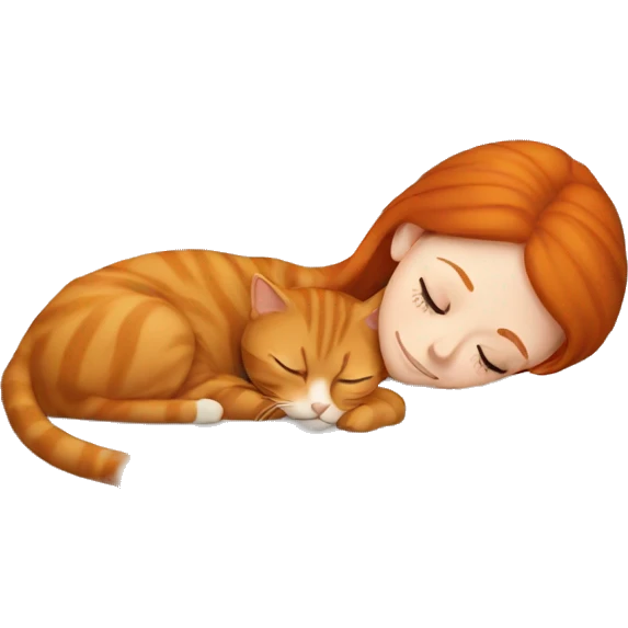 Redhead girl sleeping with a beige cat  emoji