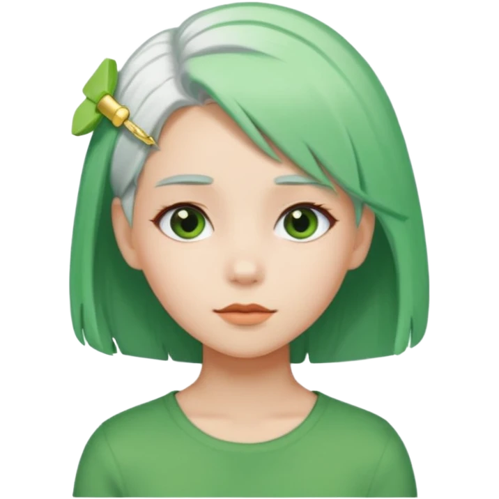 girl with white  green hair clip emoji