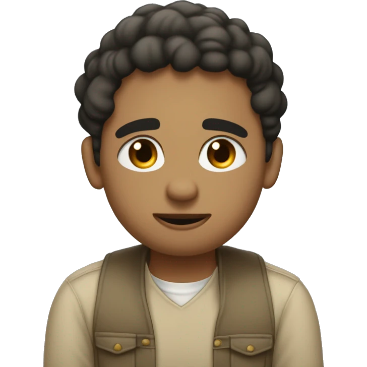 A lighskin round emoji with hands on its cheeks blushing and their eyes closed, and in the cloud thought going through their head, it is a day dreaming about their man who is black with low cut hair wearing collard shirt and khaki jeans emoji