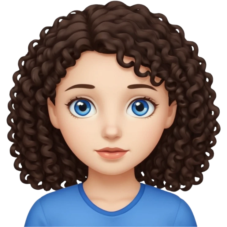 a girl with dark brown curly hair and blue eyes emoji