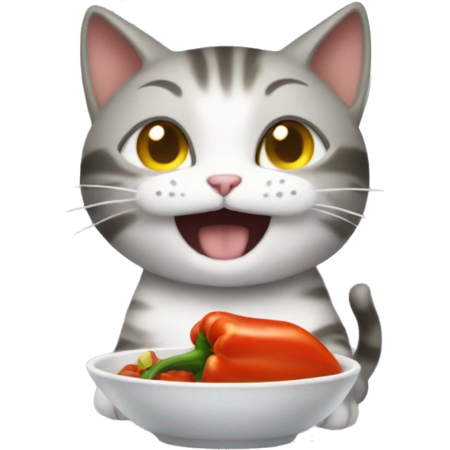 Cat happily eating pepper emoji