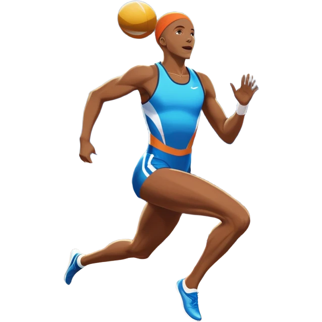 An icon showcasing various disciplines of track and field in one scene: a sprinter in full speed, a high jumper soaring over the bar, a long jumper taking off, and a discus thrower in motion. The background features a vibrant stadium with cheering crowds, bright lights, and a clear sky.  emoji