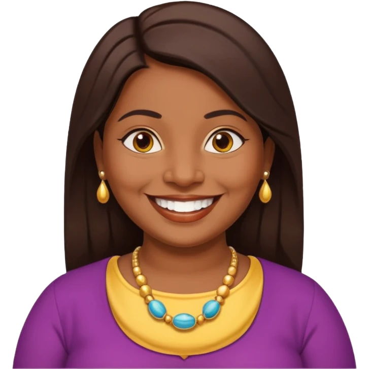 40 yr old chubby sri lankan woman, dark skin, straight brown hair, big smile, white teeth emoji