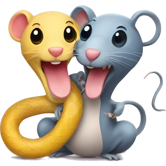 a rat and a snake with a heart between them emoji