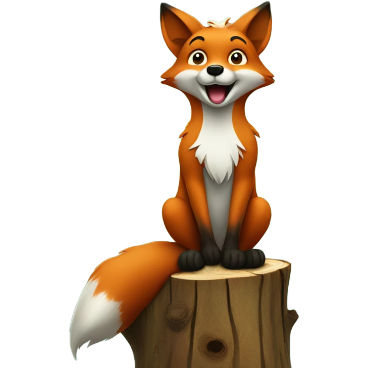 A singing fox sitting on a tree stump raising one paw emoji