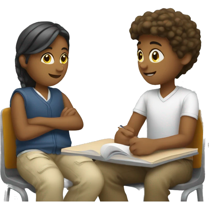 students sitting at school and chatting emoji