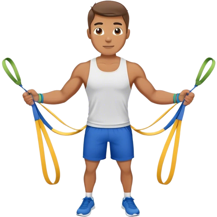 fit man with blue shorts resistance bands exercises emoji