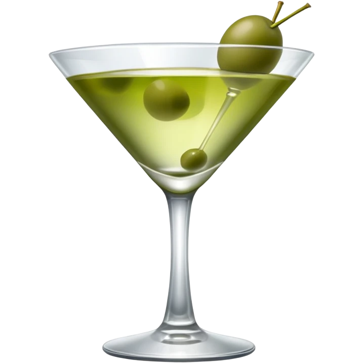 martini with 3 green khaki olives all at the same stick . liquid should be a bit more of a clear color. fancy  emoji