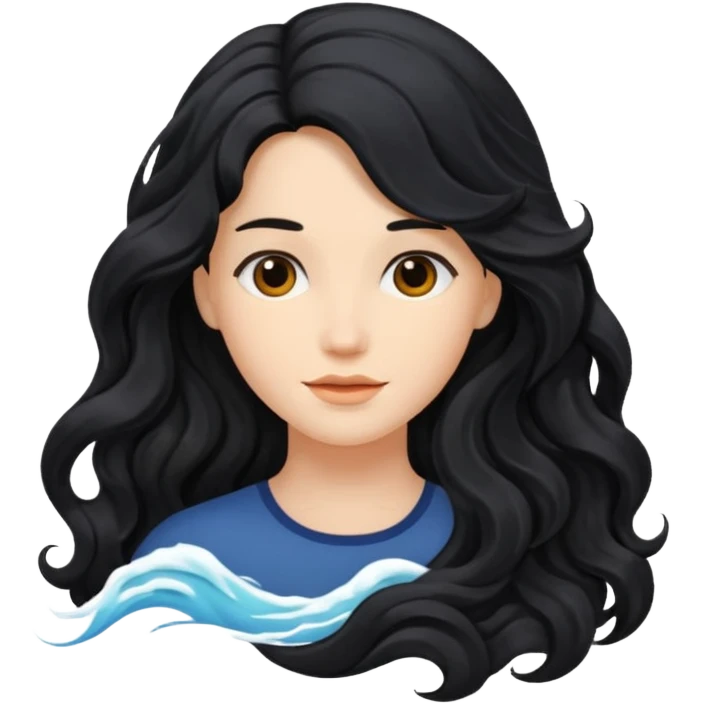 Long black hair wavy emoji