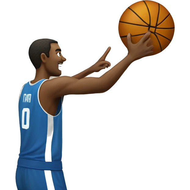 Man playing basket with the finger up to the air emoji
