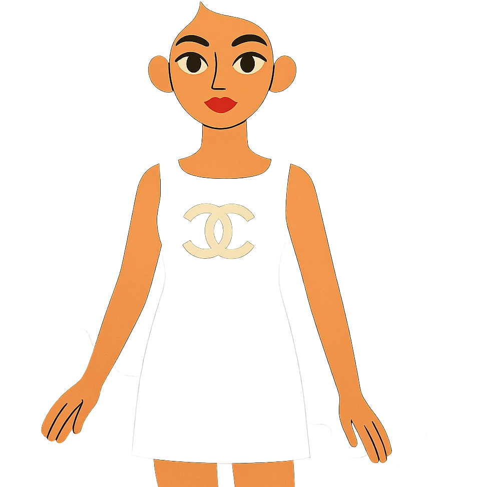 light skin girl with very long black curly hair, brown eyes, black Chanel dress emoji
