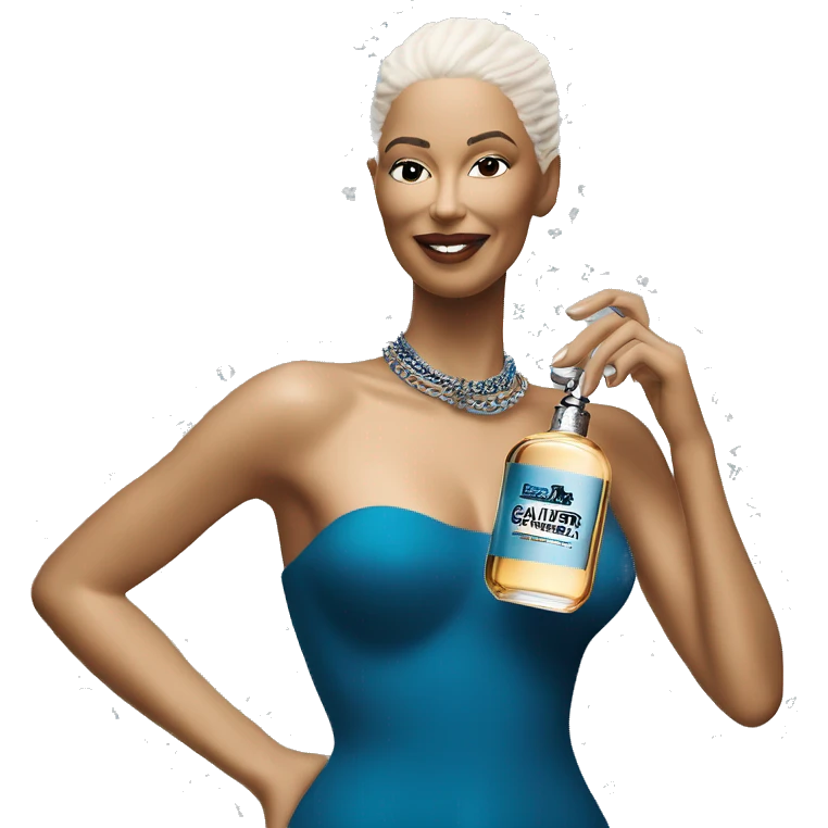 Woman holding Jean Paul Gaultier Le Male eau de toilette bottle emoji