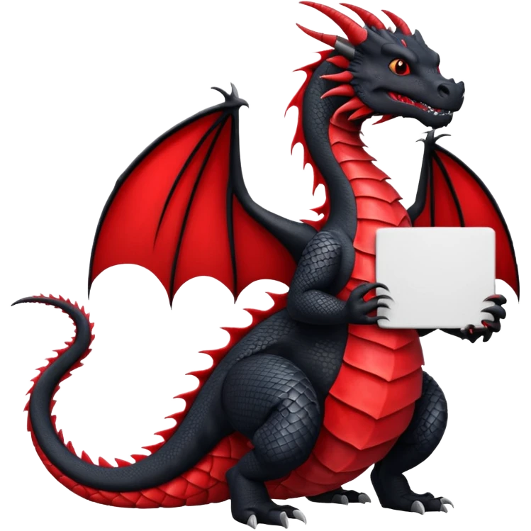 Black and red dragon holding large blank sign emoji
