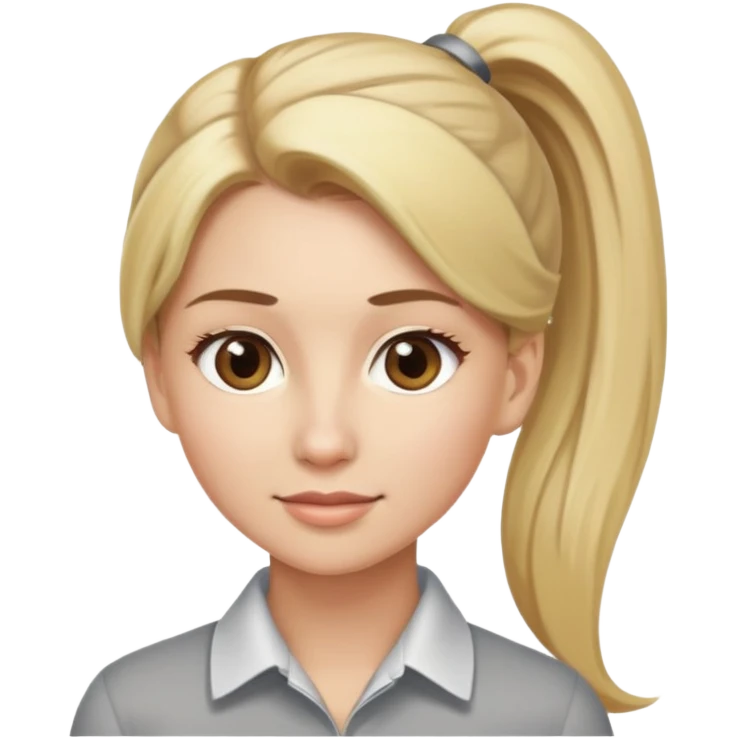 Professional woman with blonde hair in a ponytail and light brown eyes emoji