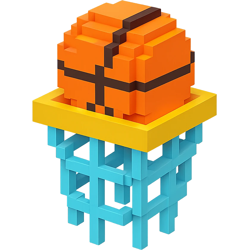 Voxel-style basketball in a net, variation 7 emoji