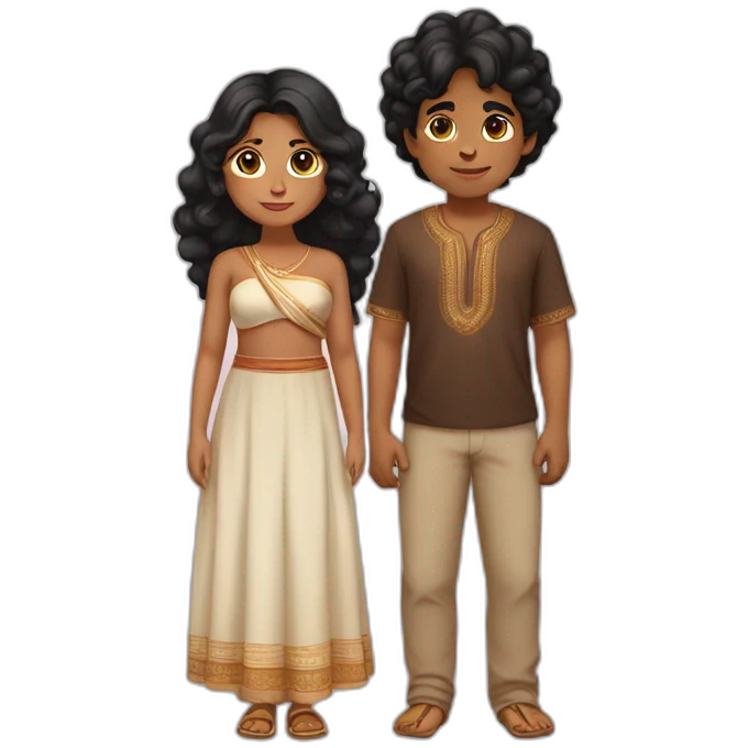 A bit brown indian boy with chubby wavy girl with black hairs emoji
