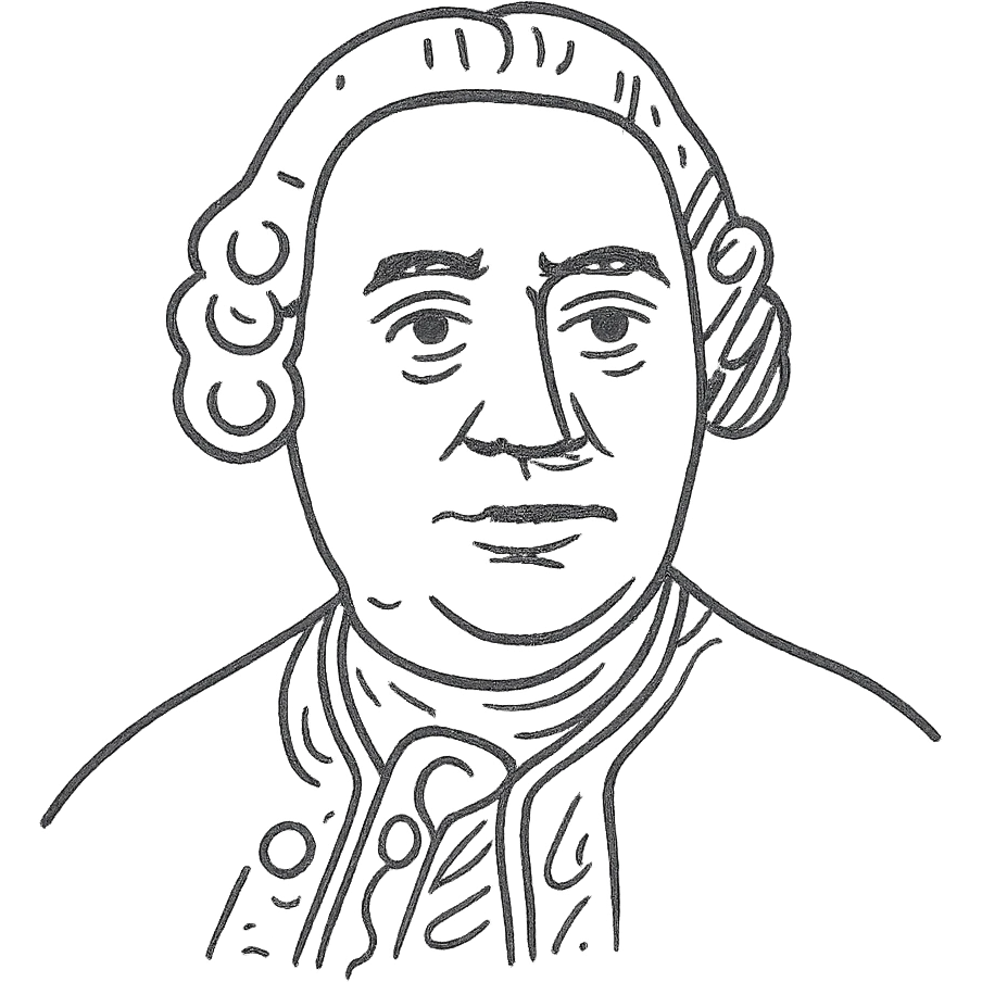 a hand drawn black outline portrait of philosopher David Hume with similar-sized eyes based a famous portrait of him emoji