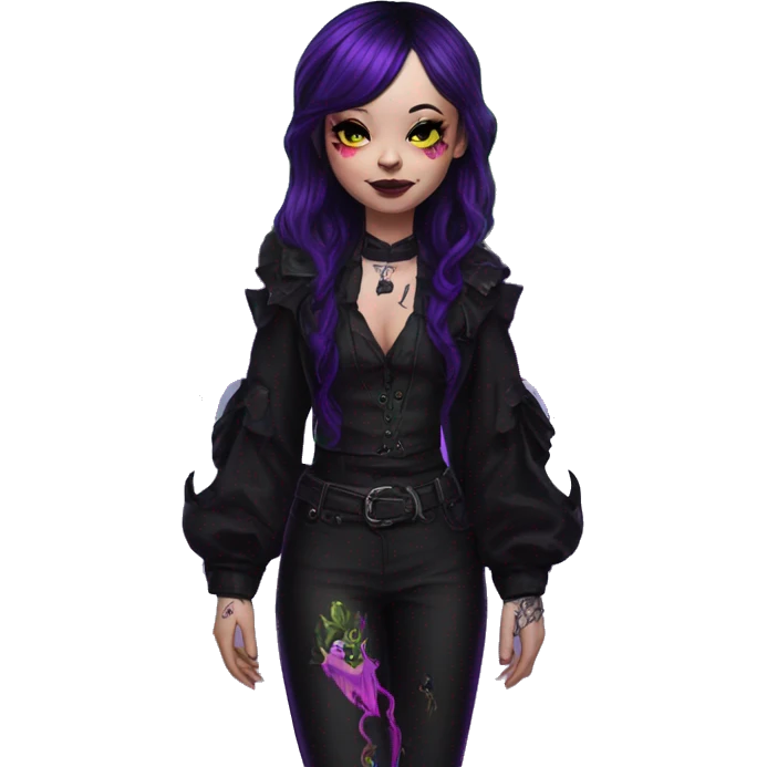 Quirky goth people Afflecks Palace unique attire with dragon bat wings and tattoos neon emoji