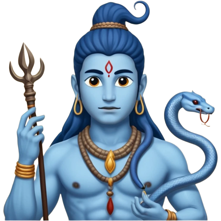 Mahadev real god  shiv not like cartoon  blue body and trishul and and had damru and nack around sanke  emoji
