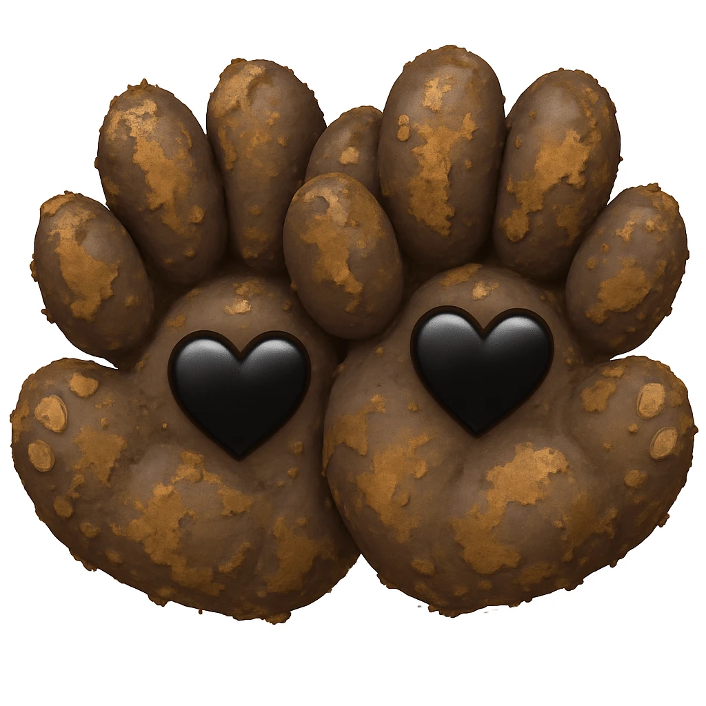 Make the two black puppy paws look muddy, keep the black heart around them and original style (original style slug: emoji) emoji