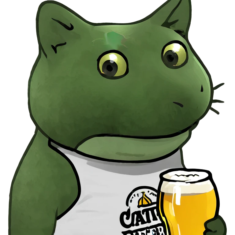 Cat wearing a beer shirt emoji