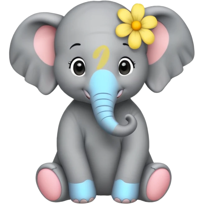 Young elephant sitting wearing a flower emoji