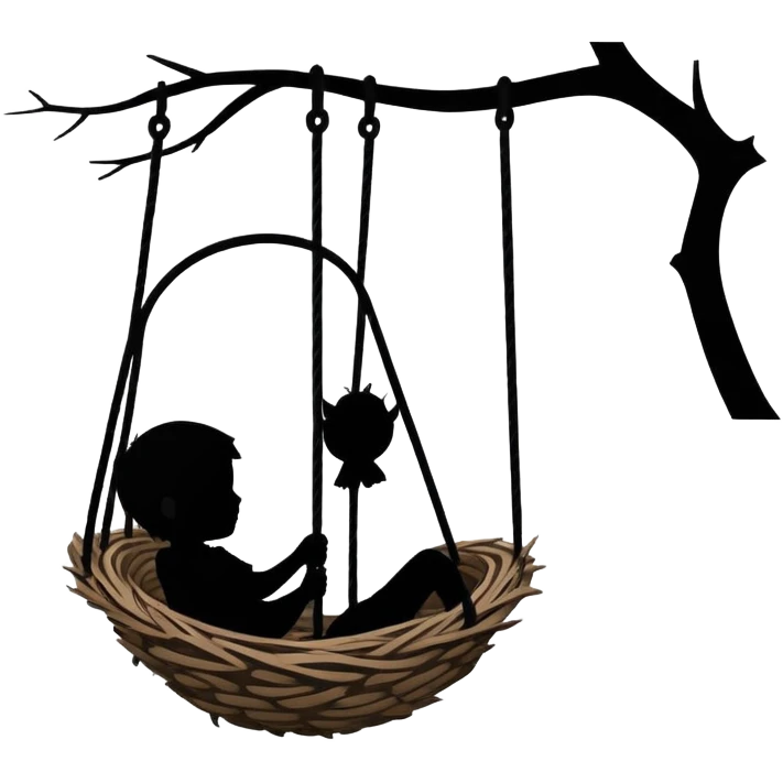silhouette of a child riding in a nest swing emoji