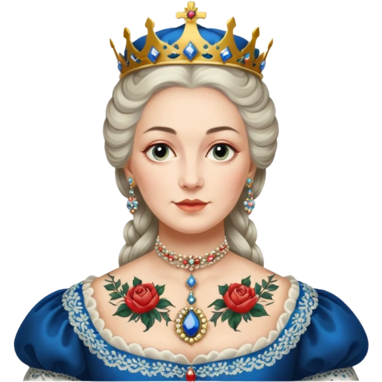 realistic cinematic Russian Empress Catherine the Great depicted with Victorian-style body tattoos emoji