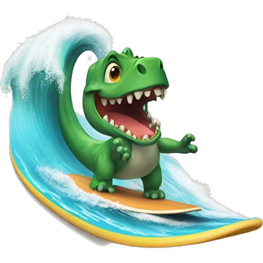 Dinousaur doing surfing  emoji