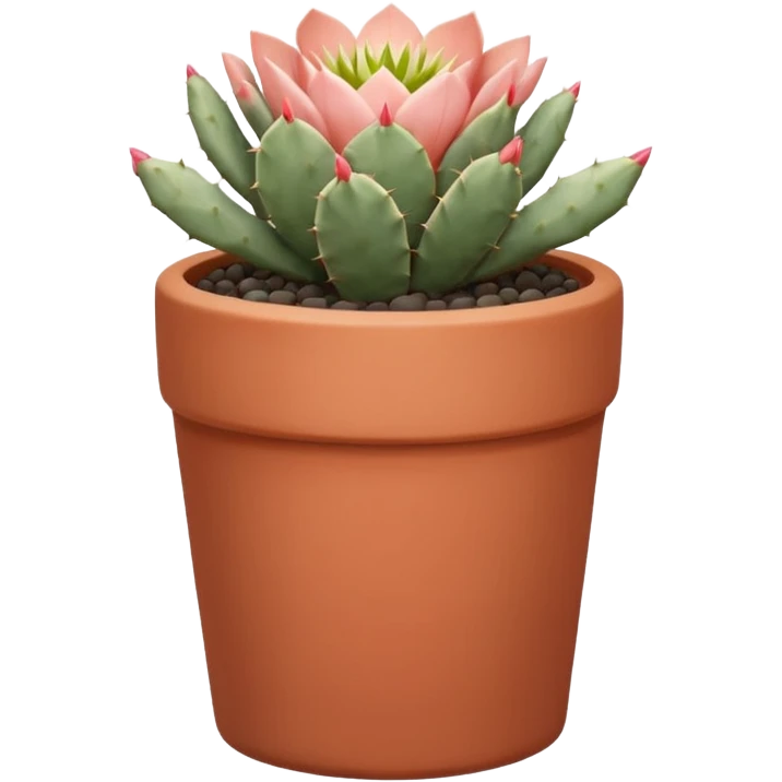 A ceramic pot in a pastel terracotta color, shaped like a cylinder, the pot is tall and contains an Acanthocalycium Glaucum cactus plant. emoji