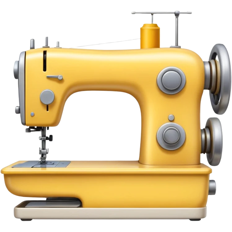 Emoji of a modern sewing machine inspired by a Brother machine. Soft, rounded shapes in the style of Apple emojis, with subtle gradients and soft shadows. White body, a yellow spool on top emoji
