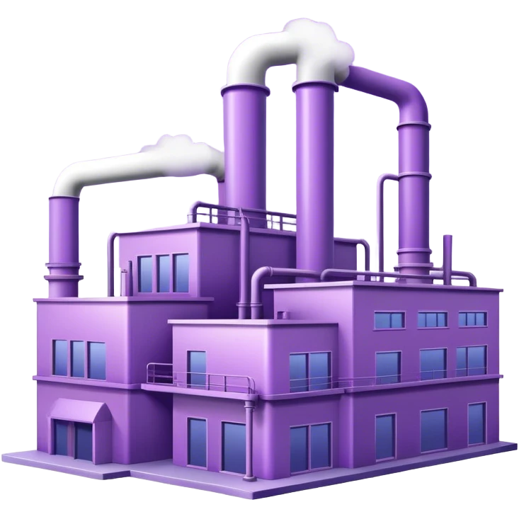Minimalistic factory building in light purple and violet tones, with only 1 pipe emoji