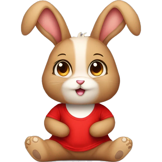 Cute feminine Fluffy brown rabbit teddy wearing red tshirt sitting emoji