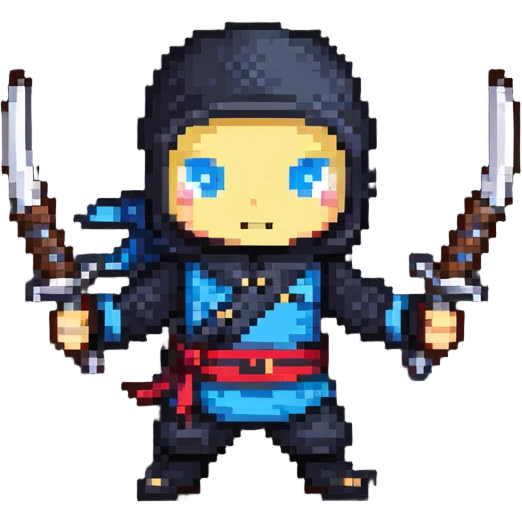 ninja with nunchucks in pixel art style emoji