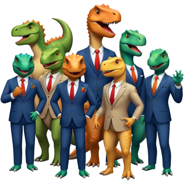 office dinosaurs in suits celebrating birthday emoji