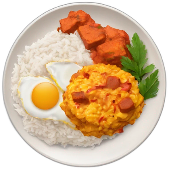 tikka masala, scramble egg and rice on a plate emoji