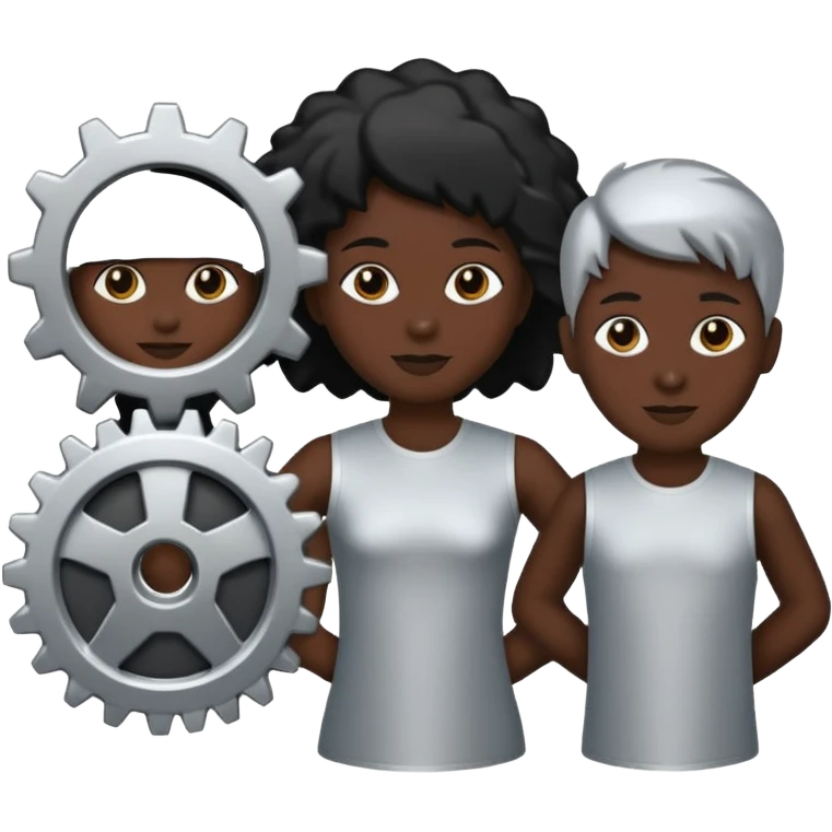 three silhouettes with a gear above emoji