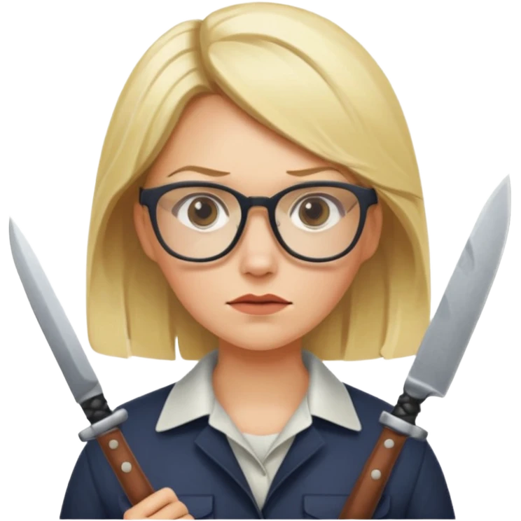 blonde woman with glasses and knives emoji