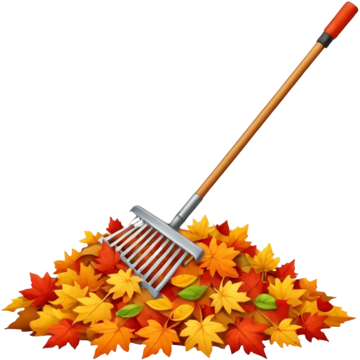 rake collecting a pile of leaves emoji