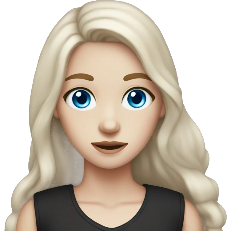 a pale girl with long brown hair, blue eyes  with freckles wearing a black vest  emoji