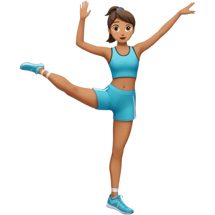 The girl stands on one leg, raising her leg to the very top  emoji