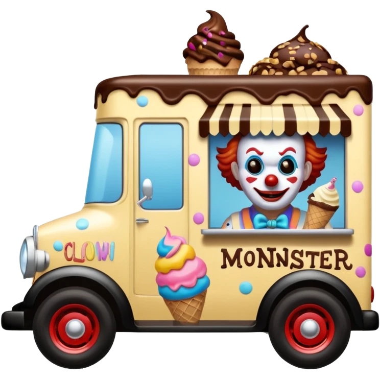 Crazy killer Clown Jenkins 4wd my monster 1924 racing ice cream with chocolate, nuts and sprinkles dream house food truck  emoji